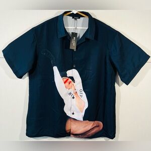 Milano Di Rouge Blake Shirt Black Polyester Button Up Size Medium Streetwear